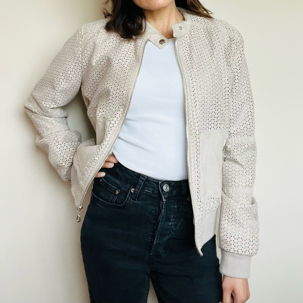Kenneth Cole Beige Suede Moto Jacket Size S